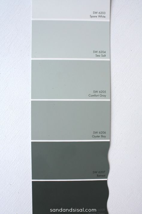 Sea Salt-Comfort Gray-Oyster Bay- Retreat- What happens when you combine them?!!!! Click to see. Oyster Bay Sherwin Williams, Sea Salt Paint, Sea Salt Sherwin Williams, Interior Paint Colors Schemes, Paint Color Schemes, Comfort Gray, Oyster Bay, Coastal Living Rooms, Paint Swatches