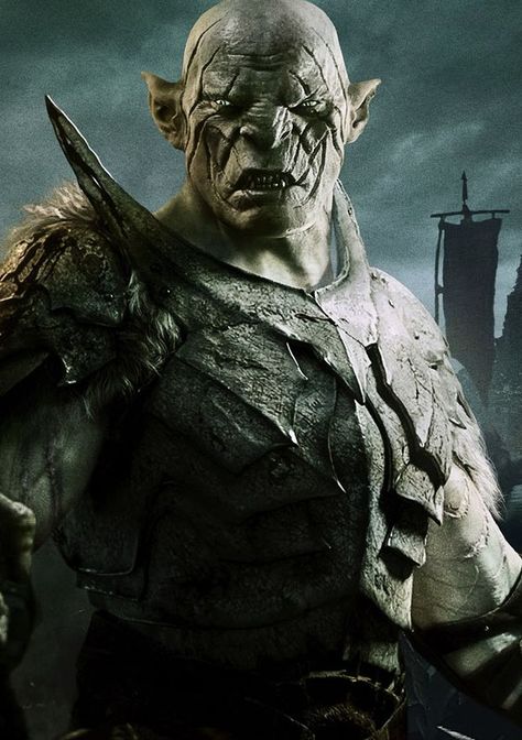 Azog, also known as Azog the Defiler, is a powerful orc chieftain who appears as one of the main antagonists of The Hobbit trilogy, along with Smaug and his ally, Sauron, being the main antagonist in The Hobbit: An Unexpected Journey and The Battle of the Five Armies, and a supporting antagonist in The Desolation of Smaug. He was portrayed by Manu Bennett who also played Slade Wilson. Azog and his orcs took over the mines of Moria, having possibly been sent there by Sauron, and he became one.... Lotr Orcs, Azog The Defiler, Orc Armor, Lord Of The Rings Tattoo, Shadow Of Mordor, Desolation Of Smaug, Lotr Art, Fantasy Monster, Jrr Tolkien