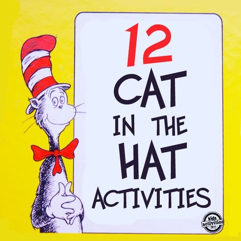 12 cat in the hat activities for kids to celebrate Dr. Suess Birthday on March 2nd! Cat In The Hat Activities, Dr Seuss Preschool, Dr Seuss Activities, Dr Seuss Crafts, Seuss Classroom, Seuss Crafts, Dr. Seuss, Dr Seuss Week, Dr Seuss Day