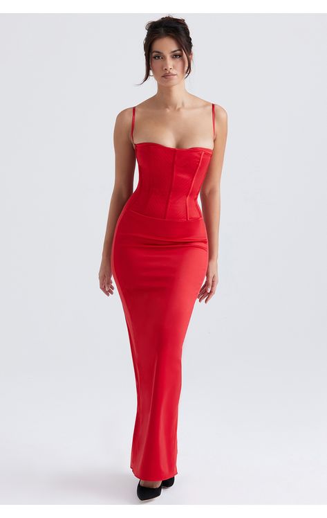 Clothing : Maxi Dresses : 'Shani' Red Satin Corset Maxi Dress House Of Cb Corset, Red Corset Dress, Fits 2023, Corset Maxi Dress, Italy Fits, Trumpet Silhouette, Satin Corset Dress, Evening Maxi Dress, House Of Cb Dresses