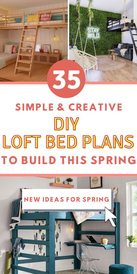 Want to create a cozy and functional space in your small room? Consider building a loft bed! With our simple DIY loft bed plans, you can easily create a comfortable sleeping area and a workspace below. Choose from twin, full-size, or queen loft bed plans with a built-in desk for added convenience. Bunk Beds For Boys Room With Desk, Loft Bed 8ft Ceiling, Mezzanine Loft Bed, Full Size Loft Beds For Kids, Building Loft Bed, Building A Loft In A Room, Bunk Bed Over Desk, Loft Beds Dyi, Dyi Loft Beds