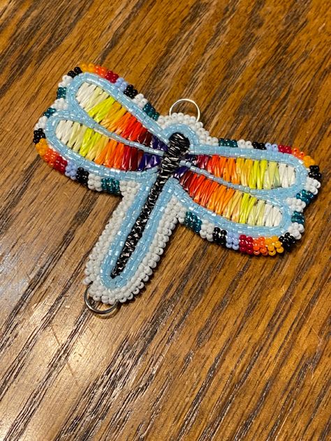 Beaded and quilled dragonfly medallion made by Darcy Jimenez Quillwork Native American, Quill Work Native American, Quilled Dragonfly, Beaded Medallion Patterns, Beaded Medallion Native American, Indigenous Artwork, Quill Work, Medicine Bags, Beaded Dragonfly