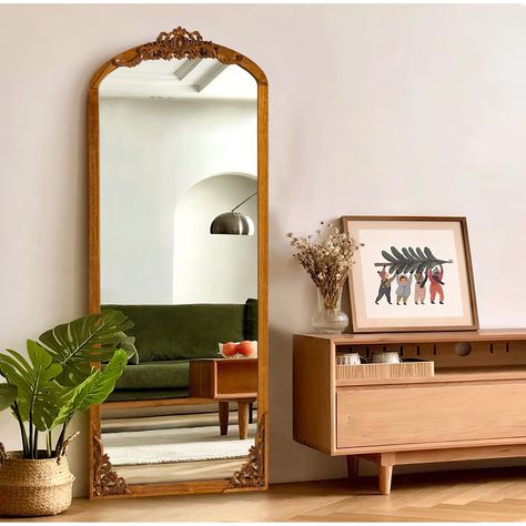 Cozy Maximalism, Women Cave, Full Length Wall Mirror, Cozy Porch, Cave Room, Bohemian Patio, Full Length Floor Mirror, Mirror Antique, Wood Arch