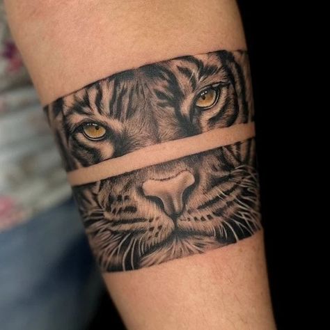 Bold Tattoo Designs, Tiger Stripe Tattoo, Luke Tattoo, Hand Band Tattoo, Baddie Leg Tattoos, Tiger Forearm Tattoo, Arm Band Tattoos, Tiger Hand Tattoo, Ankle Tattoo Men