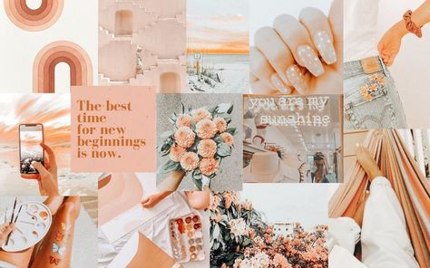 Cute peach collage hope you like! <3 Background Notes Aesthetic, Cool Orange Wallpapers, Notebook Wallpaper, Vintage Desktop Wallpapers, Collage Wallpapers, Macbook Air Wallpaper, Blush Wallpaper, Wallpaper Macbook, Laptop Wallpapers