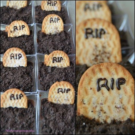 Para Halloween: natillas de chocolate decoradas con Oreo y galletas que simulan lápidas Dulces Halloween, Party Event, Muffins, Halloween, Cake, Red