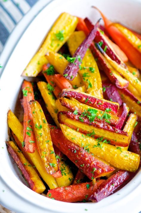 Balsamic Honey Glazed Rainbow Carrots - Aberdeen's Kitchen Glazed Rainbow Carrots Recipe, Rainbow Carrots Roasted, Glazed Rainbow Carrots, Rainbow Carrots Recipe, Rainbow Carrot Recipes, Balsamic Carrots, Carrots Roasted, Lean Recipes, Roasted Rainbow Carrots