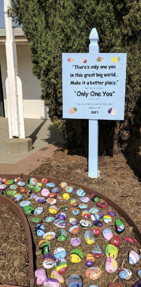 School Rock Garden, Kindness Rock Garden Sign, School Backyard, School Garden Club, Pebble Path, Sheep Barn, Gardening Club, Rock Floor, Spiritual Garden