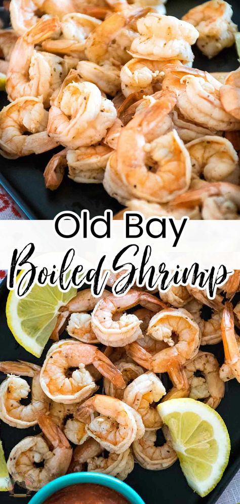 Boiled Shrimp with lemon wedges and cocktail sauce. How To Boil Shrimp With Old Bay, Boiled Shrimp Recipe Old Bay, Old Bay Boiled Shrimp, Boiled Shrimp Recipe Easy, Beer Boiled Shrimp, How To Boil Shrimp For Shrimp Cocktail, Shrimp Boil With Old Bay Seasoning, Shrimp With Old Bay Seasoning Recipes, Steam Shrimp Recipe Old Bay