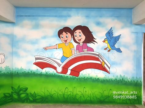 School Wall Painting Ideas Classroom, Play School Wall Painting, School Wall Art Ideas, School Wall Painting, School Wall Decoration, Cartoon Wall Painting, Welcome Pictures, رسم كاريكاتير, School Art Activities