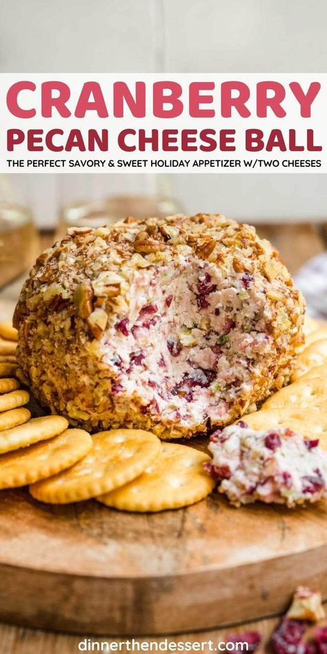 Cranberry Pecan Cheese Ball is a great snack for a holiday party. Serve the soft creamy, savory, and sweet cheeseball with crackers to share! Cranberry Cheeseball, Cranberry Pecan Cheese Ball, Pecan Cheese Ball, Cheese Ball Dip, Cheese Ball Recipes Easy, Cream Cheese Ball, Cranberry Cheese, Appetizers Easy Finger Food, Finger Foods Easy