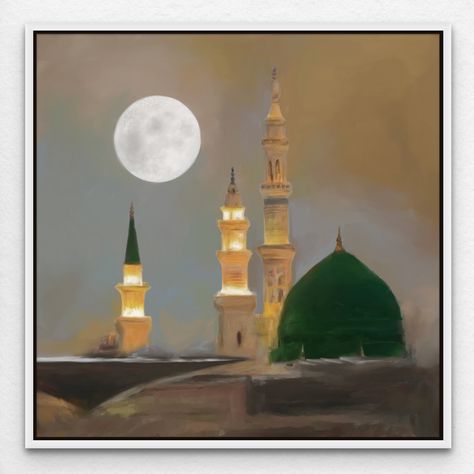 Masjid Nabawi Painting Islamic Wall Art, Mosque Medina Canvas, Rawdah Muslim Holy Place Print Medina Mosque Painting, Masjid Nabawi Painting, Painting Islamic, Masjid Nabawi, Medina Mosque, Sip N Paint, Islamic Paintings, Islamic Wall Art, Islamic Architecture