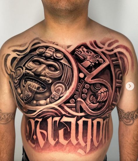 Aztec Calendar Tattoo Design, Mexican Tattoo Ideas For Men Aztec, Aztec Gods Tattoo, Aztec Neck Tattoo, Aztec Calendar Tattoo, Aztec Tattoo Mexican, Mexican Heroes, Chicano Tattoos Lettering, Quetzalcoatl Tattoo