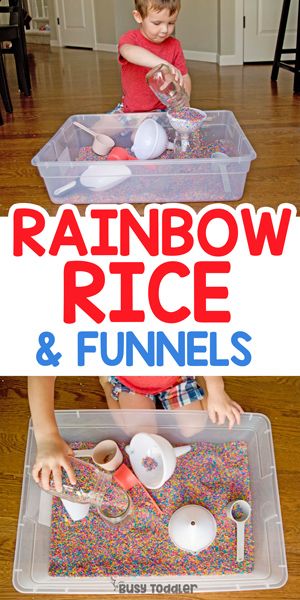 Colored Rice Activities, Colored Rice Sensory Bin, Rainbow Rice Sensory Bin, Rice Sensory Bin, Fun Rainy Day Activities, Rainy Day Activities For Kids, Rainy Day Activity, Make A Rainbow, Rainbow Rice