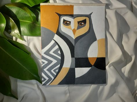 Acrylic painting of an owl Abstract Owl Painting, Space Painting Acrylic, Owl Canvas Painting, Owl Painting Acrylic, Composition Painting, Art Quilting, Owl Canvas, Buddha Art Painting, Space Painting