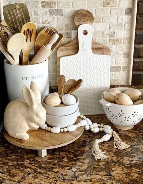 Spring Bird Decor, Vintage Spring Aesthetic, Neutral Easter Decor, Vintage Spring Decor, Modern Easter Decor, Neutral Easter, Easter Kitchen Decor, Spring Mantle Decor, Spring Mantle