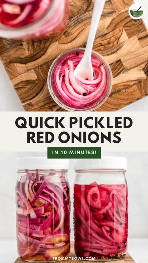 Learn how to make the best quick pickled red onions using basic ingredients in just 10 minutes for topping salads, toast, and more. Vegan, Gluten-Free, Oil-Free. Red Onion Recipes, Quick Pickled Red Onions, Pickled Foods, Best Pickles, Quick Pickled Onions, Quick Pickled, Pickled Radishes, Quick Diet, Easy Healthy Meal