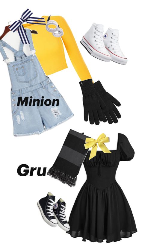 Minion Movie Outfit, Duo Halloween Costumes Minions, Minnions Girl Outfit, Despicable Me Outfit Ideas, Teen Minion Costume, Gru Halloween Costume Girl, Gru Outfit Despicable Me, Despicable Me Outfits, Character Diy Costumes