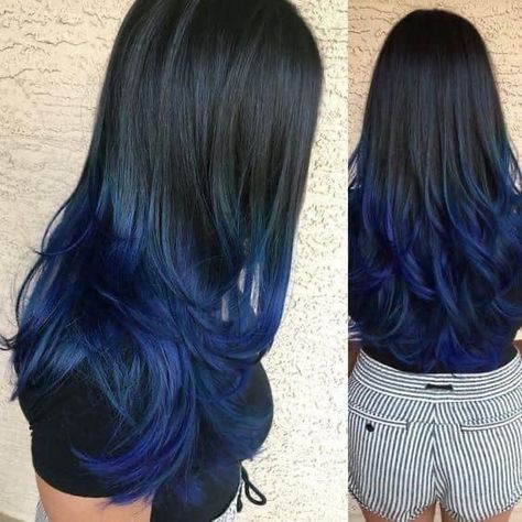 Blue Mermaid Hair, Black To Blue Ombre, Blue Hair Highlights, Dark Ombre Hair, Black Hair Ombre, Best Ombre Hair, Highlights Ideas, Blond Ombre, Blue Black Hair