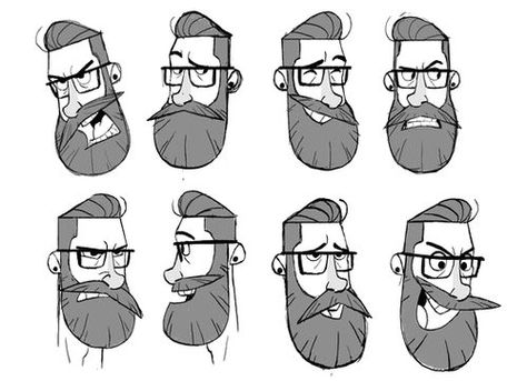 Face Animation, Beard Cartoon, Different Facial Expressions, Expression Sheet, Character Design Challenge, Drawing Cartoon Faces, Character Model, Female Character Concept, Character Design Sketches