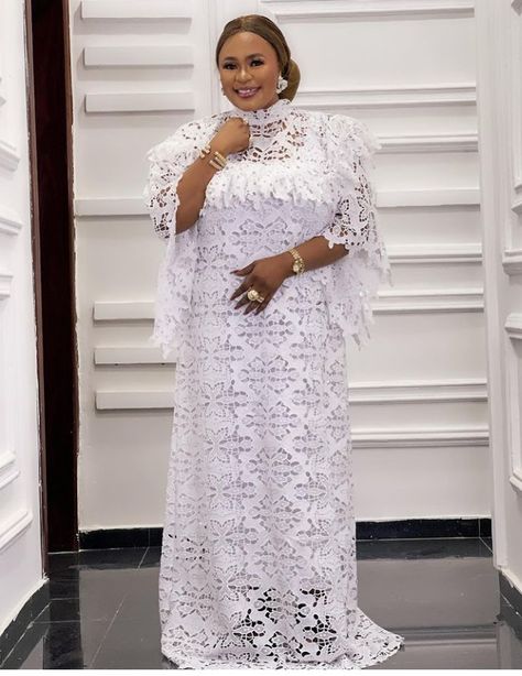 50+ Gorgeous White Lace Outfits for Owambe and Aso-Ebi Parties Dry Lace Styles Nigerian, Dry Lace Styles Nigerian Outfit, Dry Lace Gown Styles Nigerian, White Lace Outfits, White Lace Styles, Lace Gown Styles Aso Ebi, Lace Gown Styles Nigerian, White Lace Outfit, Latest Lace Styles