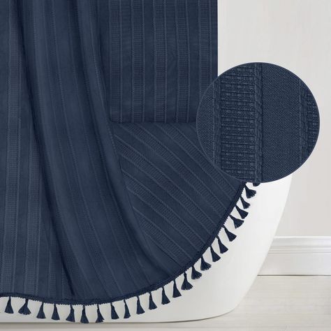 PRICES MAY VARY. 🚿【NAVY BLUE SHOWER CURTAIN】- The 72 inches striped shower curtain have 12 stainless metal button holes and 12 free plastic hooks to guarantee no rust. 🚿【BLUE SHOWER CURTAINS FOR BATHROOM】- The modern boho shower curtain features striped textured, this design is a perfect minimalist bathroom accessory. The unique fabric will instantly elevate and add a touch of chic and fashion to your bathroom. 🚿【CLOTH SHOWER CURTAIN】- Jacquard Cloth Shower Curtain. Whether you are redecorati Navy Blue Shower Curtain, Bathroom Minimalist, Navy Shower Curtain, Navy Curtains, Curtains For Bathroom, Extra Long Shower Curtain, Blue Shower Curtain, Farmhouse Shower Curtain, Cloth Shower Curtain