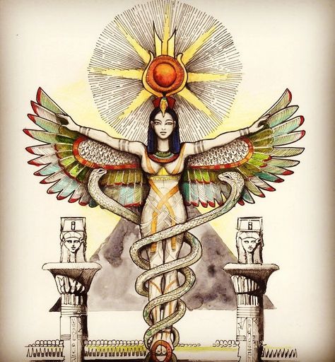 Algorab The Mage 𓆃 on Instagram: “"I, Isis, am all that has been, that is or shall be; no mortal Man hath ever me unveiled." Isis of Sais  Artist:  @marieroura.epureatelier…” Egyptian Pictures, Egyptian Goddess Art, Starověký Egypt, Violet Flame, Magick Symbols, Egyptian Beauty, Elbow Tattoos, Ancient Egypt Art, Egyptian Symbols