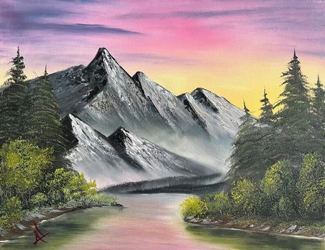 Original Oil Painting Dark Mountain 16 X 20 Stretched - Etsy Croatia Canvas Mountain Painting, Large Landscape Painting, Dark Mountains, Painting Dark, Bob Ross Paintings, Artist Humor, Canvas Landscape, Landscape Artwork, Bob Ross