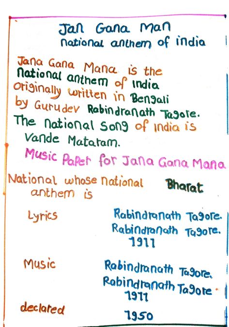 Indian National Anthem, National Song Of India, National Anthem Of India, National Songs, Rabindranath Tagore, Music Paper, National Anthem, India, Songs