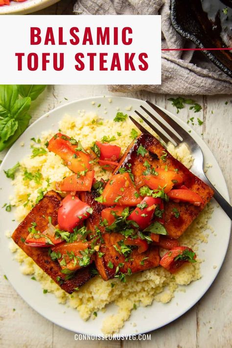 Balsamic Tofu, Vegetarian Steak, Tofu Steaks, Tofu Steak, Healthy Vegan Dinner Recipes, Healthy Vegan Dinner, Tofu Dishes, Easy Vegan Dinner, Balsamic Reduction