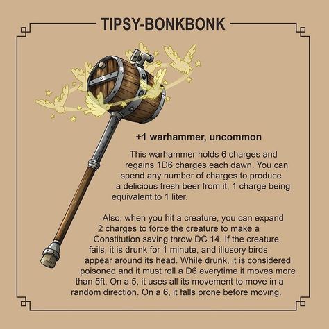 Luca Mosqa (@luca_mosqa) • Instagram photos and videos Dnd Warhammer Homebrew, Funny Magical Items Dnd, Wizard Items Dnd, Dnd Hammer Homebrew, Dnd Warhammer Item, Dnd Magic Whip, Funny Magic Items 5e, Silly Magic Items Dnd, Dnd Home Brew Items