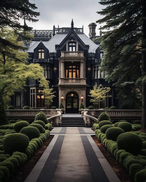 Modern Gothic House Exterior, Gothic Modern House, Classic Mansion, Victorian Castle, Setting Inspiration, Mansion Designs, Dream Mansion, Castle House, Fantasy House