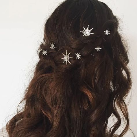 Crystal Embellished Aurora Star Bobby Pin Pair – Crown and Glory Crystal Hair Accessories, Celestial Wedding, Wedding Hair Clips, Star Hair, Peinados Fáciles Para Cabello Corto, Bobby Pin, Crystal Hair, Hair Dos, Wedding Hair Accessories