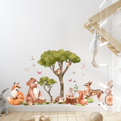 Wall Decal Nursery Forest Animals Animals Wall Sticker Sticker - Etsy Daycare Wall Decor, Forest Wall Decals, Nursery Stickers, Woodland Wall, Nursery Mural, Tree Decals, All Of, Animal Wall Decals, Woodland Art