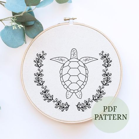 Sea Turtle, Beginner Hand Embroidery Pattern PDF, DIY Hoop Art, Modern Embroidery Sampler, Anatomical Turtle hand embroidery pattern Turtle Hand Embroidery, Sea Turtle Embroidery, Beginner Hand Embroidery, Beach Embroidery, Embroidery Guide, Diy Embroidery Projects, Ith Machine Embroidery, Basic Embroidery, Birds Embroidery Designs