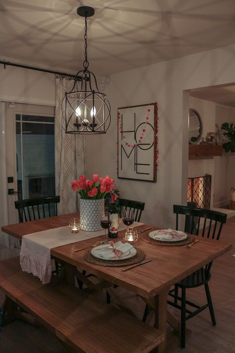 Romantic Home Date Night   Valentine’s Day Tablescape Romantic Date Night At Home Decor, Home Date Night, Romantic Home, Dining Room Remodel, Beautiful Dining Rooms, Farmhouse Dining Table, Romantic Homes, Dining Room Inspiration, Dining Table Design