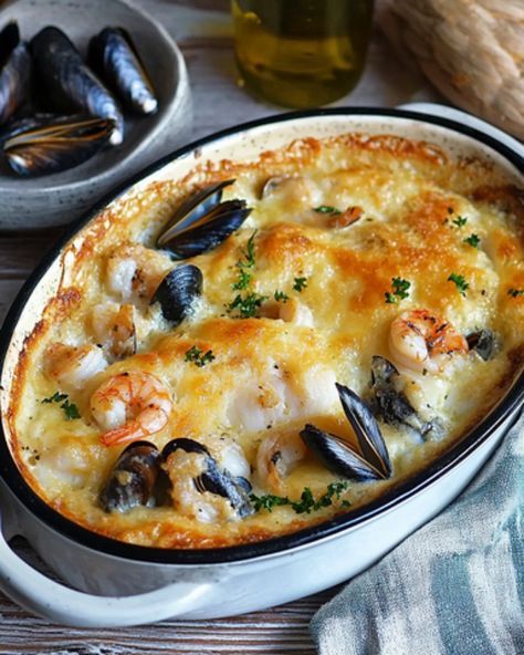 Gratin de cabillaud aux crevettes et aux moules 🦐🐟 - Recettes chef Au Gratin Recipes, Thermomix Desserts, How To Cook Fish, Happy Foods, French Food, Fish And Seafood, Wordpress Blog, Fish Recipes, Italian Recipes