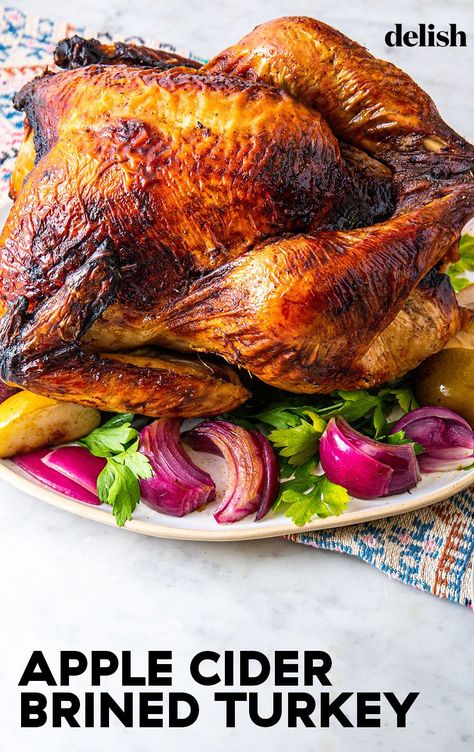 Apple Cider Brined Turkey Is Our New Favorite Way To BrineDelish Apple Cider Brined Turkey, Brine Recipes, Brined Turkey, Christmas Roast, Turkey Brine Recipes, Holiday Roasts, Roast Turkey Recipes, Turkey Brine, Brine Recipe