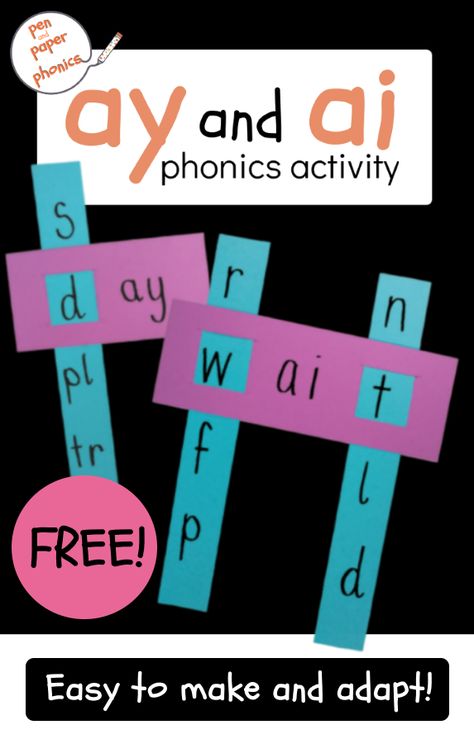 This simple activity is a great way to reinforce the positions of the 'ay' and 'ai' spelling choices. Knowing how to spell words with this sound will always help in word recognition and reading fluency. Click through for completely free activity plans and resources. #reading #distancelearning #penandpaperphonics Ay Phonics Activities, Long A Sound Activities, Diy Phonics Activities, Diagraph Activity, Ay Phonics, Blend Activities, How To Spell Words, Reading For Kids, Fun Phonics Activities