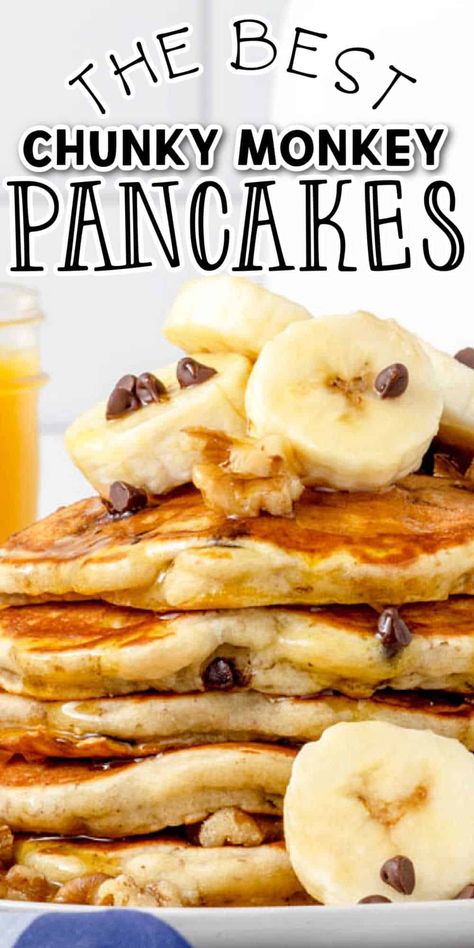 Fluffy Homemade Pancakes, Banana Walnut Pancakes, Banana Nut Pancakes, Chocolate Chip Pancakes Recipe, Homemade Pancakes Fluffy, Banana Chocolate Chip Pancakes, Homemade Pancake Recipe, Banana Dessert Recipes, Banana Pancakes Recipe