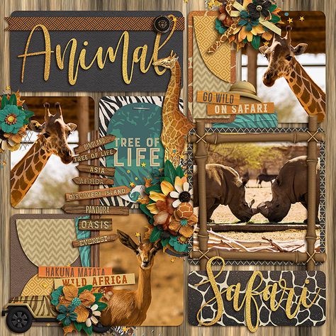 Zoo Scrapbook Pages, Zoo Scrapbook Layouts, Africa Scrapbook, Zoo Layout, Safari Scrapbook, Zoo Ideas, Disney Layouts, Disney Scrapbooking Layouts, Disney Scrapbook Pages