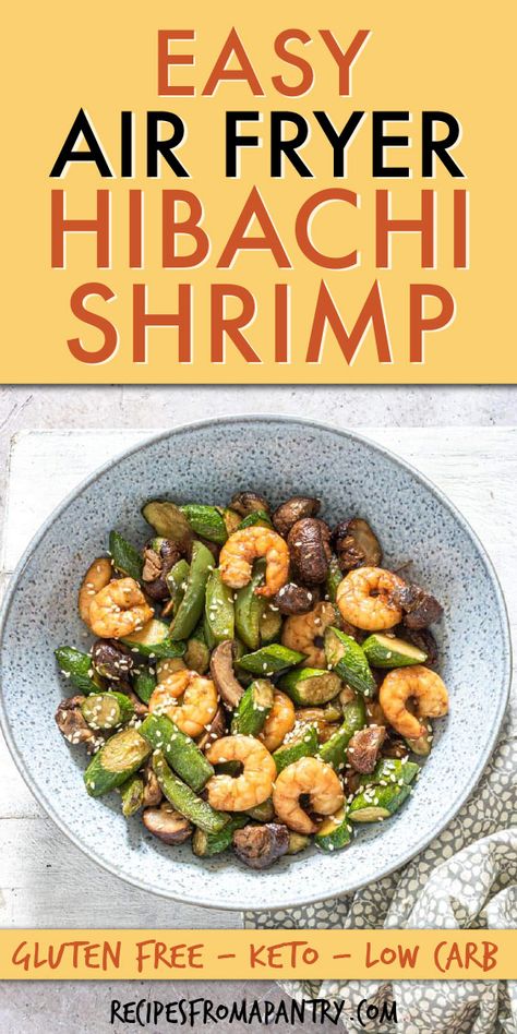 Air Fryer Hibachi Shrimp Dinner is a delicious restaurant-quality Japanese meal that is SO quick & easy to make. This air fried shrimp hibachi and veggies is super versatile; serve it as is for a low carb meal or with 5-Minute Yum Yum Sauce. You're gonna LOVE how easy it is to cook shrimp hibachi in the air fryer. click to learn how to make hibachi shrimp at home! #airfryer #airfryerrecipes #airfriedhibachishrimp #airfryerhibachishrimp #shrimp #japanesefood #hibachi #shrimprecipes #airfryerhrimp Air Fryer Hibachi, Shrimp Dinner Recipes, Hibachi Shrimp, Hibachi Recipes, Cook Shrimp, Yum Sauce, Yum Yum Sauce, Shrimp Dinner, Low Carb Meal