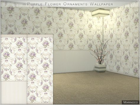 Marinoco's Purple Flower Ornaments Wallpaper Ornaments Wallpaper, Cc Wallpaper, Sims Building, Flower Ornaments, Purple Wallpaper, The Sims Resource, Sims Resource, Purple Flower, Sims Cc