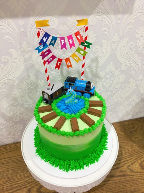 Thomas The Tank Engine Cake Buttercream, Thomas Tank Engine Cake, Birthday Cake For Girl, Thomas Birthday Cakes, Thomas The Tank Engine Cake, Green Buttercream, Thomas Cake, Thomas Cakes, Train Birthday Cake