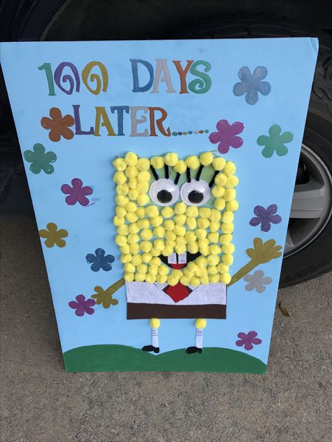 100 days of school poster #spongebob theme. 100 Things For 100 Days Of School Poster, 100 Days Of School Poster Ideas Boys, 100 Day Of School Poster, 100th Day Of School Poster Ideas, 100 Days Of School Project Posters, 100 Days Of School Poster Ideas, 100 Days Of School Project Kindergartens Poster, Spongebob Classroom, 100 Days Of School Poster