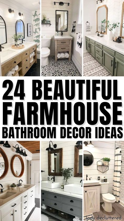 24 Beautiful Farmhouse Bathroom Decor Ideas Diy Farmhouse Decorating Ideas, Modern Farmhouse Bathrooms, Budget Farmhouse Decor, Modern Farmhouse Bathroom Ideas, Farmhouse Bathrooms, Living Room Farmhouse Decor, Farmhouse Decor On A Budget, Farmhouse Bathroom Decor Ideas, Kitchen Farmhouse Decor