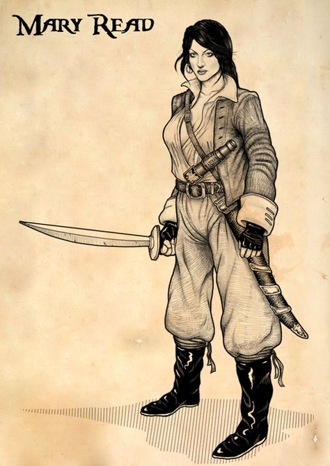 Mary Read - was an English pirate who sailed with "Calico Jack" Rackham and Anne Bonny. Mary Read Pirate, Female Pirate Art, Anne Bonny And Mary Read, Pirate Items, Jack Rackham, Female Pirates, Mary Read, Caribbean Pirates, Anne Bonny