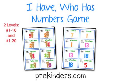 "I Have, Who Has" Numbers Game - PreKinders. I use this game on home visits and leave a copy with the family. Numbers Game, Prek Math, Math Number Sense, Numbers Kindergarten, Math Groups, Math Counting, Numbers Preschool, Early Math, Math Activities Preschool