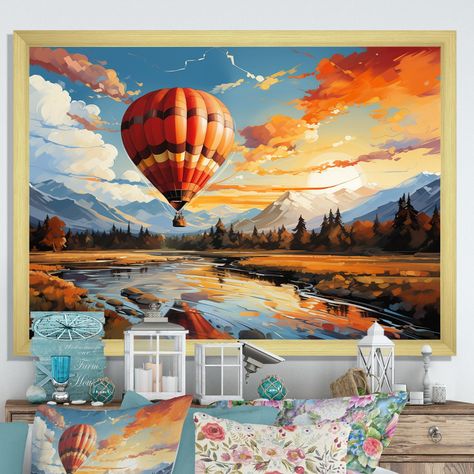 This beautiful "Orange Hot Air Ballon Bold Landscape II" Framed wall Art is printed using the highest quality fade-resistant ink on canvas. Balloon Wall Decor, Hot Air Balloons Art, Balloon Frame, Silver Picture Frames, White Picture Frames, Black Picture Frames, Balloon Wall, Gold Picture Frames, Balloon Art