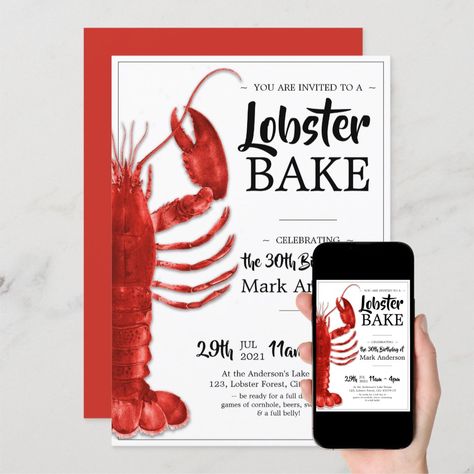 Lobster Bake Themed 30th Birthday Celebration Invitation Birthday Celebration Invitation, 30th Birthday Celebration, Lobster Bake, 30th Birthday Invitations, Themed Birthday Party, Invitation Sizes, 30th Birthday, You Are Invited, Birthday Celebration